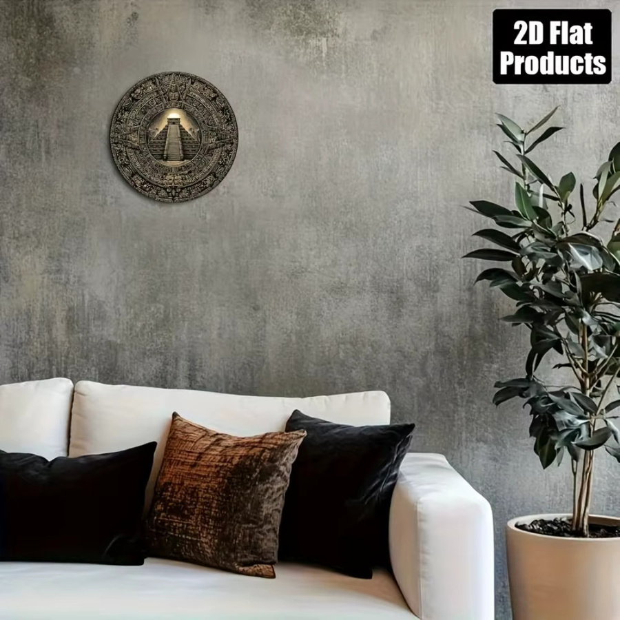 CIFBUY Rundes Aluminium-Wandschild im Vintage Maya-Kalender Design, Aztekische Mexikanische Wandkunst-Dekoration, Durchmesser: 20,32 cm - Bild 5
