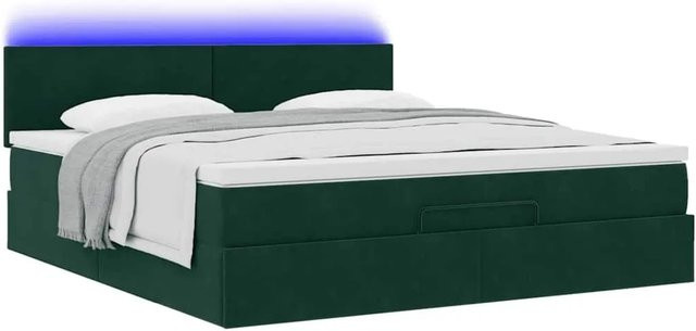 vidaXL Ottoman-Bett mit Matratze und LED-Beleuchtung aus Samt in Dunkelgrün, B/T: 160 x 200 cm - Bild 1