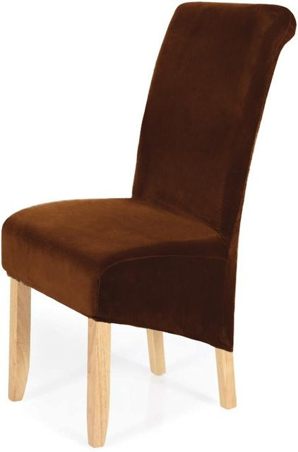 Waschbare Stretch-Samt-Schonbezüge für Esszimmerstühle von RTTIME in Dunkelbraun - Bild 1