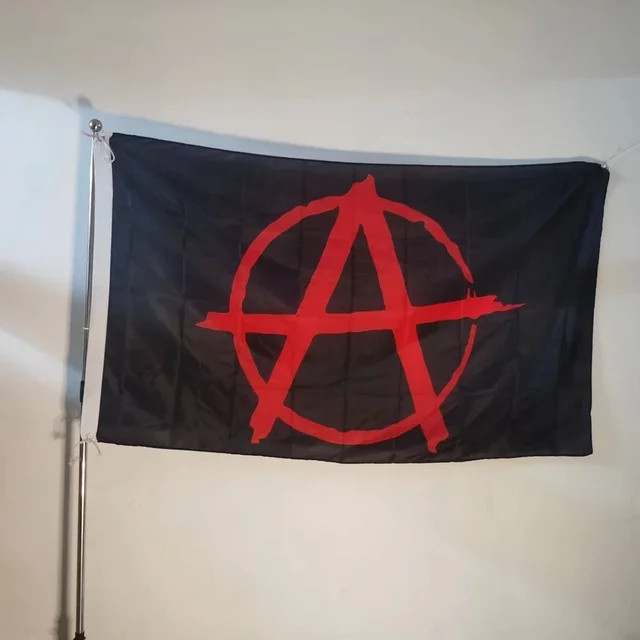 Circle A Anarchie-Flagge aus Polyester, Rot auf Schwarz, Wandbanner für Innen- und Außenbereich, B/H: 90 x 60 cm - Bild 1