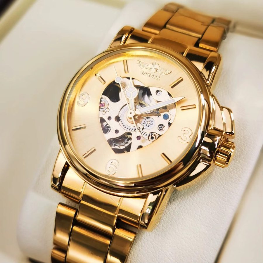 GEWINNER Armbanduhr Skeleton, Automatik, Gold, Edelstahl, Damen - Bild 4