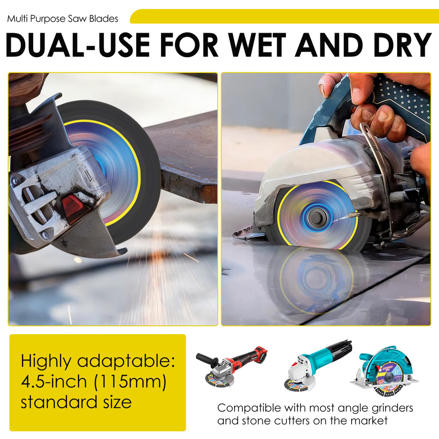 5/3-teiliges Winkelschleifer-Set mit Diamant-Trennscheiben und gelötetem Sägeblatt für Metall, Marmor und Fliesen, inklusive Nass- und Trockenschleifaufsatz, Multicolour - Bild 6