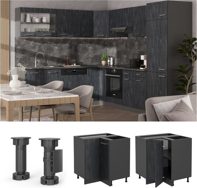 Vicco Eckunterschrank R-Line in Schwarz Beton und Anthrazit matt - Bild 3