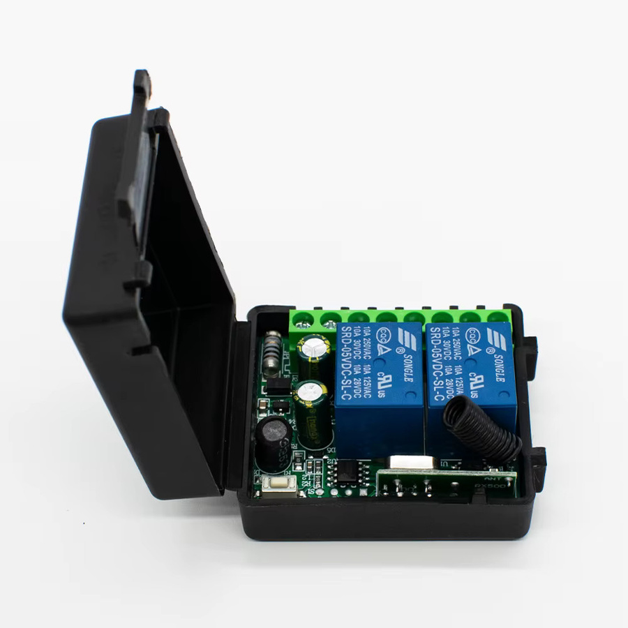 Scimagic-RC 433MHz RF-Fernbedienung mit 2-Kanal-Relaisempfänger in Schwarz für Garagentore, Licht, LED, Lüfter und Motoren (DC 12V 24V 220V) - Bild 4