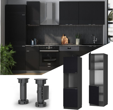 Vicco Vorratsschrank Fame-Line in Anthrazit und Schwarz gestreift mit 2 Türen und Soft-Close-Funktion, Breite: 60 cm