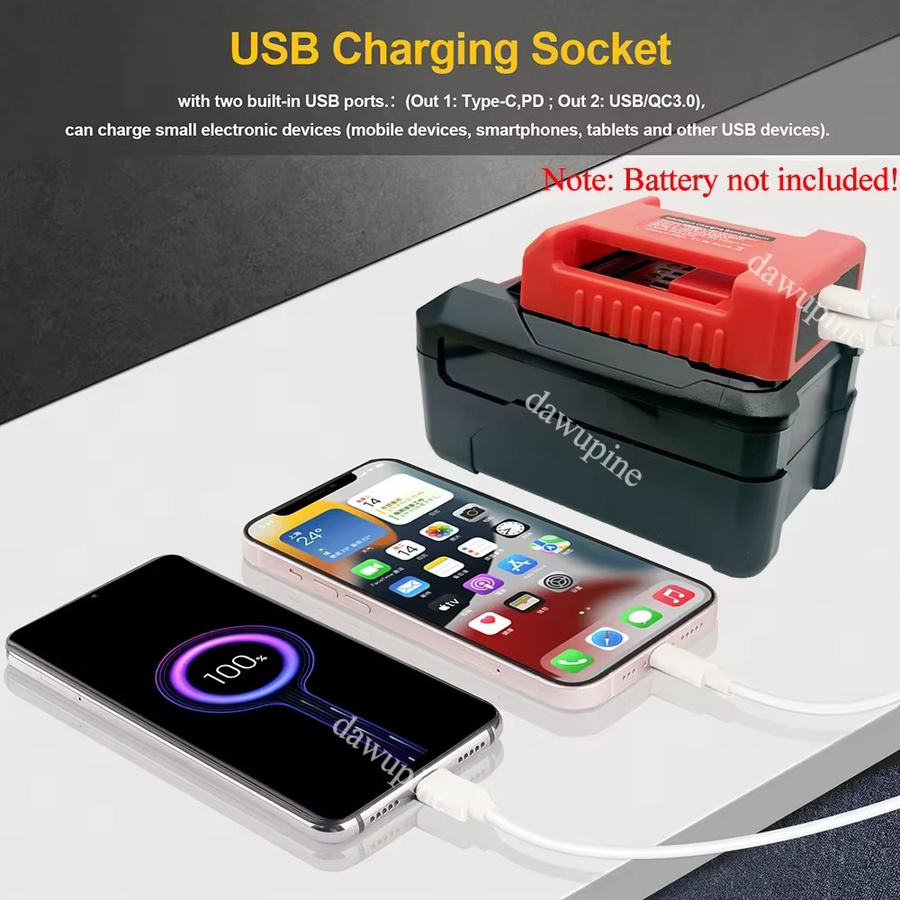 USB Typ C Power Bank für Milwaukee 18V Lithium-Batterien, kompatibel mit Makita, DeWalt und Einhell, zum schnellen Laden von Laptops und Handys - Bild 3