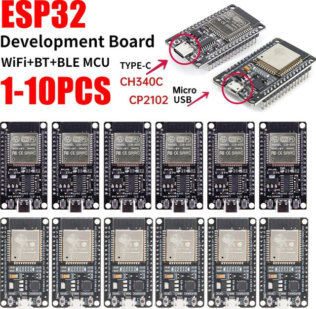 ALLOET 10er Set ESP32 Entwicklungsboard ESP-32S Dual-Core Wireless-Modul mit WiFi und Bluetooth in Schwarz - Bild 1