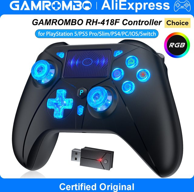 GAMROMBO Wireless Controller mit RGB-Beleuchtung und Hall Linear Trigger für PS5, PS4, PC, Nintendo Switch und iOS, Bluetooth Gamepad in Schwarz oder Weiß - Bild 1
