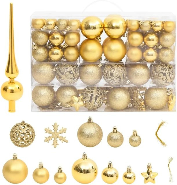 furnicato 111-teiliges Weihnachtskugel-Set in Gold mit Sternen und Schneeflocken aus Polystyrol - Bild 1
