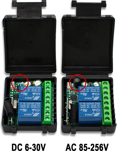 Scimagic-RC 433MHz RF-Fernbedienung mit 2-Kanal-Relaisempfänger in Schwarz für Garagentore, Licht, LED, Lüfter und Motoren (DC 12V 24V 220V) - Bild 1
