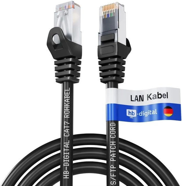 hb-digital LAN Kabel CAT 7 Rohkabel RJ45 S/FTP PiMF LSZH AWG 26 Schwarz 0,25 m - Bild 1