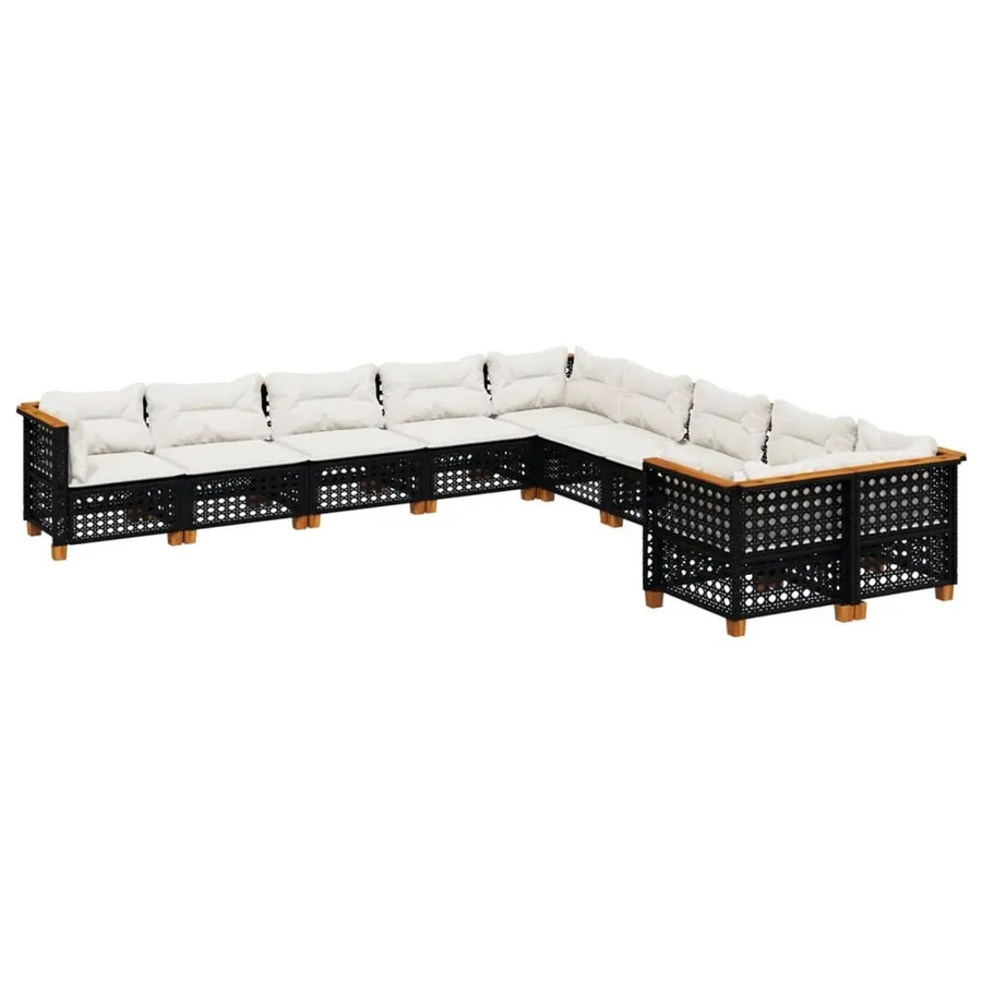 vidaXL 10-teilige Garten-Sofagarnitur aus Polyrattan und Akazienholz in Schwarz mit UV-beständigen Kissen - Bild 2
