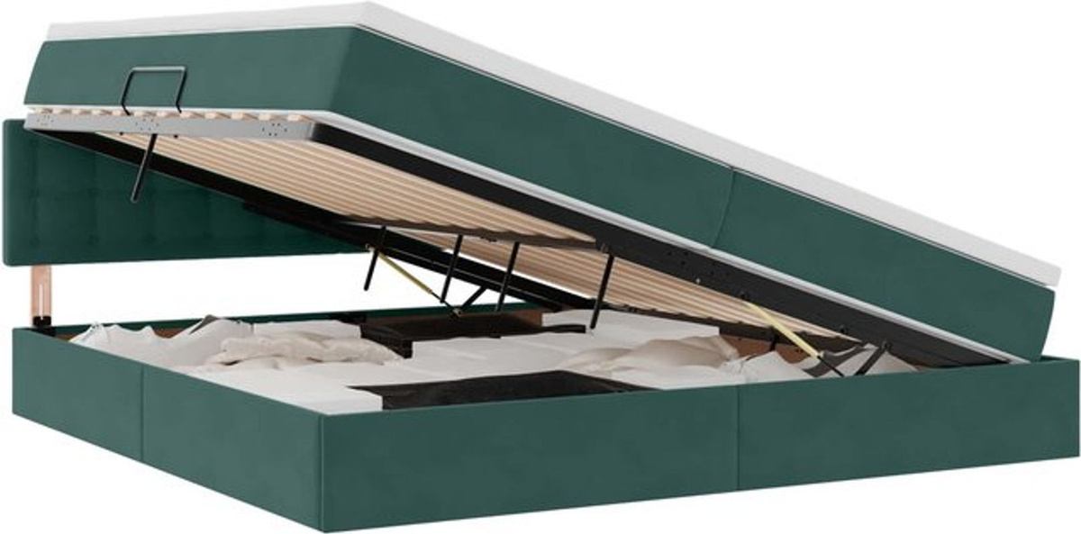 vidaXL Polsterbett mit Matratze aus Samt und Metall in Grün, B/T: 200 x 200 cm - Bild 1