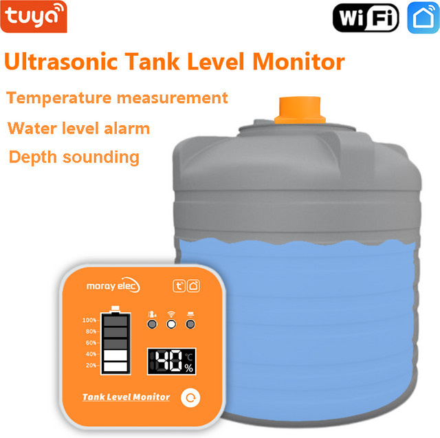 Mumubiz Ultraschall-Flüssigkeitsstandsensor mit Tuya Smart App und LED-Anzeige, IP68 wasserdicht, Orange - Bild 1