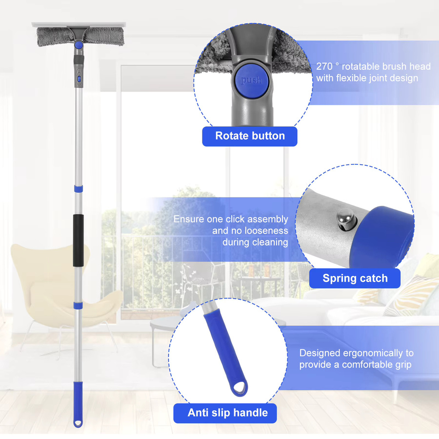 Willstar 2-in-1 Fensterreiniger mit langem Griff und Mikrofaser-Mopp, 270 Grad drehbarer Staubwedel und Autowaschbürste in Orange und Blau - Bild 4
