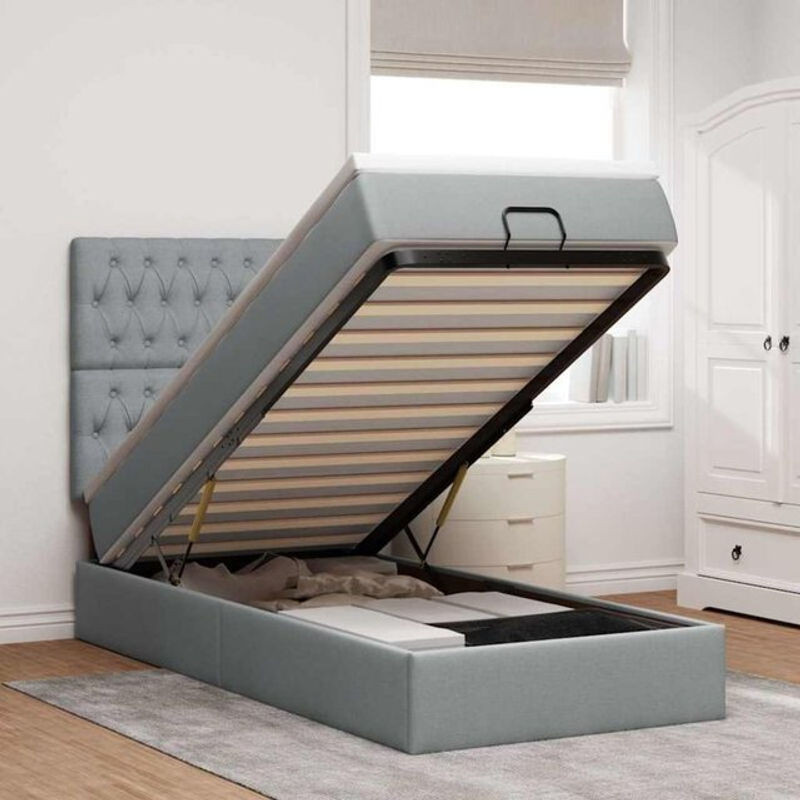 vidaxl Polsterbett Ottoman mit Matratze und LED in Hellgrau, B/T/H: 90 x 190 x 128 cm - Bild 1