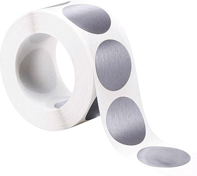 300 Stück Runde Rubbelaufkleber von TOMTOP JMS in Silber und Transparent, 1 Zoll Selbstklebende Rubbeletiketten aus Papier und Kunststoff - Bild 1