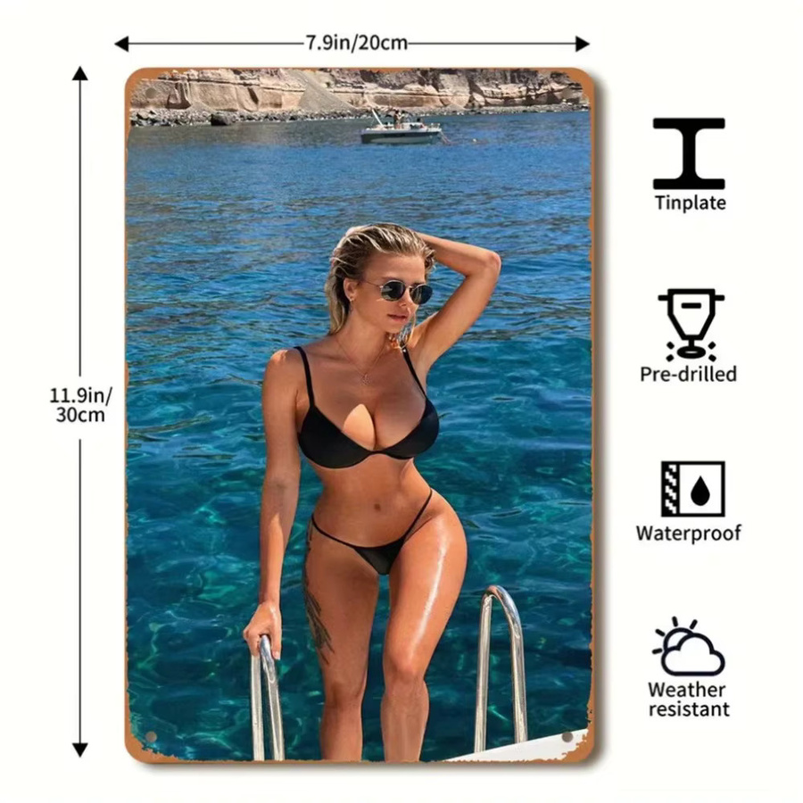 Valkyrie Studios Beach Girl Metallschild Retro Bikini Blondine Wandkunst, B/H: 20,32 x 20,32 cm, Mehrfarbig - Bild 2