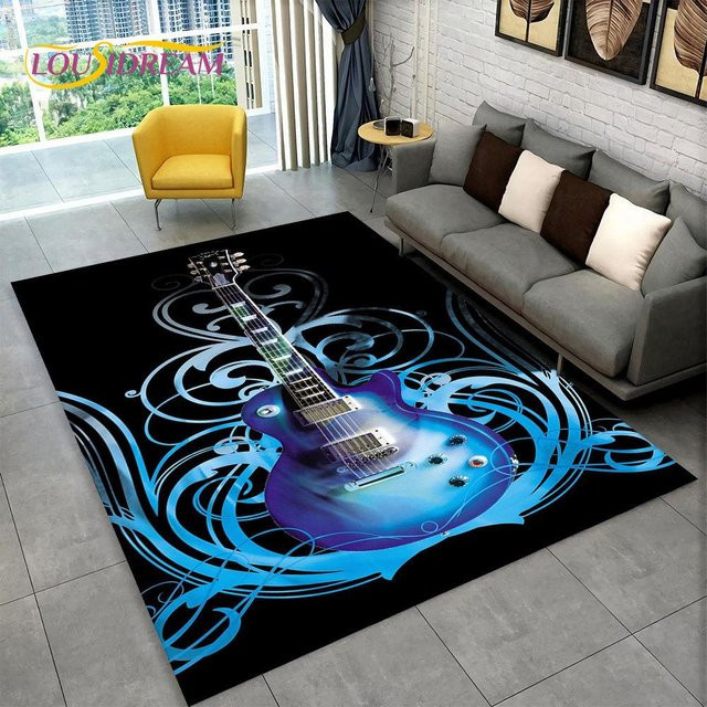 HGHT Teppich mit Gitarren-Motiv in Schwarz, rutschfeste Bodenmatte für Wohnzimmer, Schlafzimmer oder Kinderzimmer, B/T: 60 x 40 cm - Bild 1