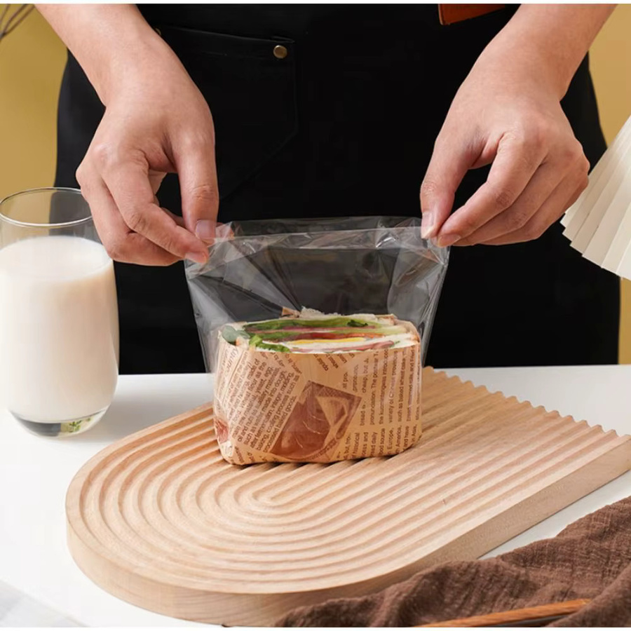 100 Stück transparente Sandwich-Verpackungstaschen aus Kunststoff mit Selbstklebe-Abdichtung für Lebensmittel und Hamburger - Bild 3