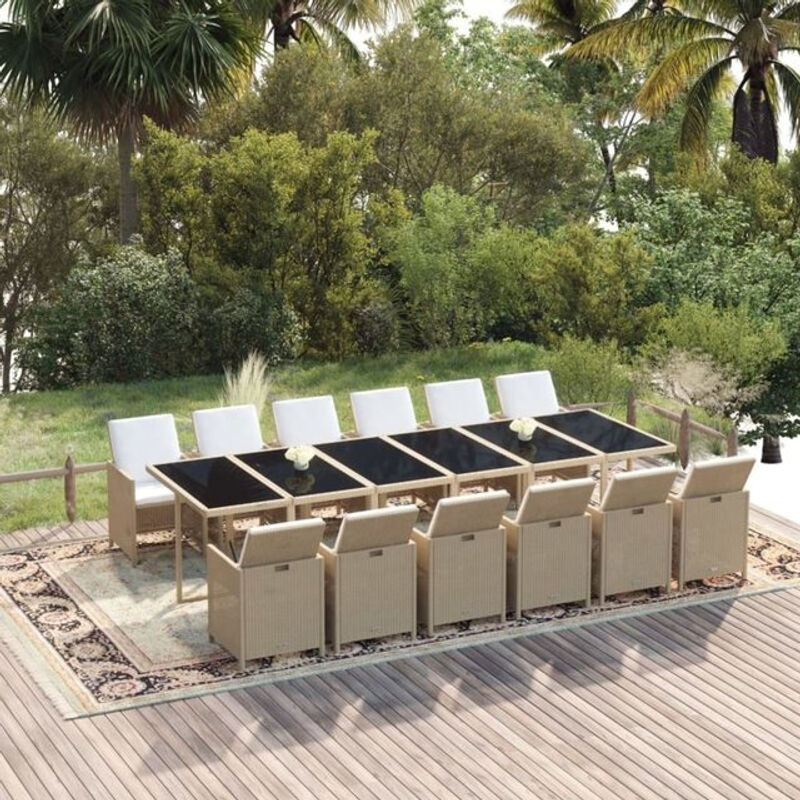 13-teilige Garten-Essgruppe aus Poly-Rattan mit Kissen in Beige von vidaxl - Bild 1