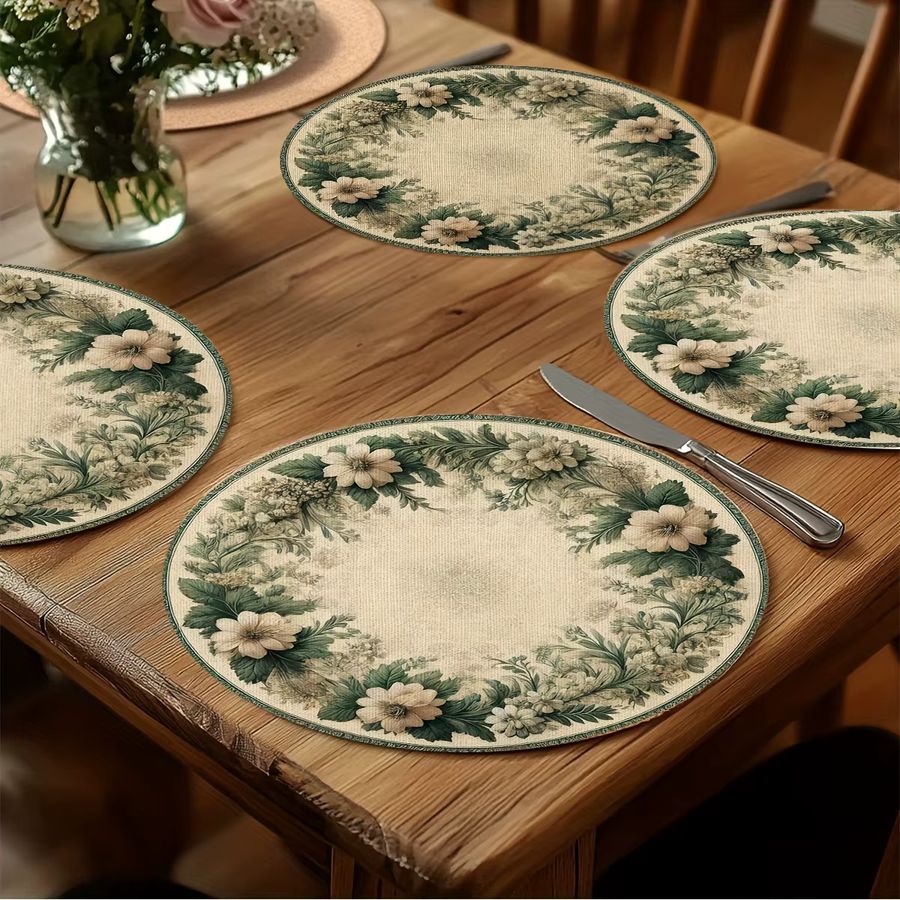 VIKAMA 4er Set Tischsets mit Retro-Blumenmuster in Weiß - Bild 2