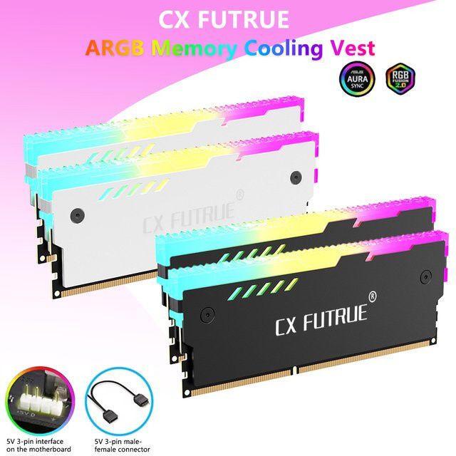 CX FUTURE ARGB Speicherkühlungsweste für DDR4 und DDR5 RAM-Kühlkörper, 5V 3PIN RGB, Schwarz/Weiß - Bild 1
