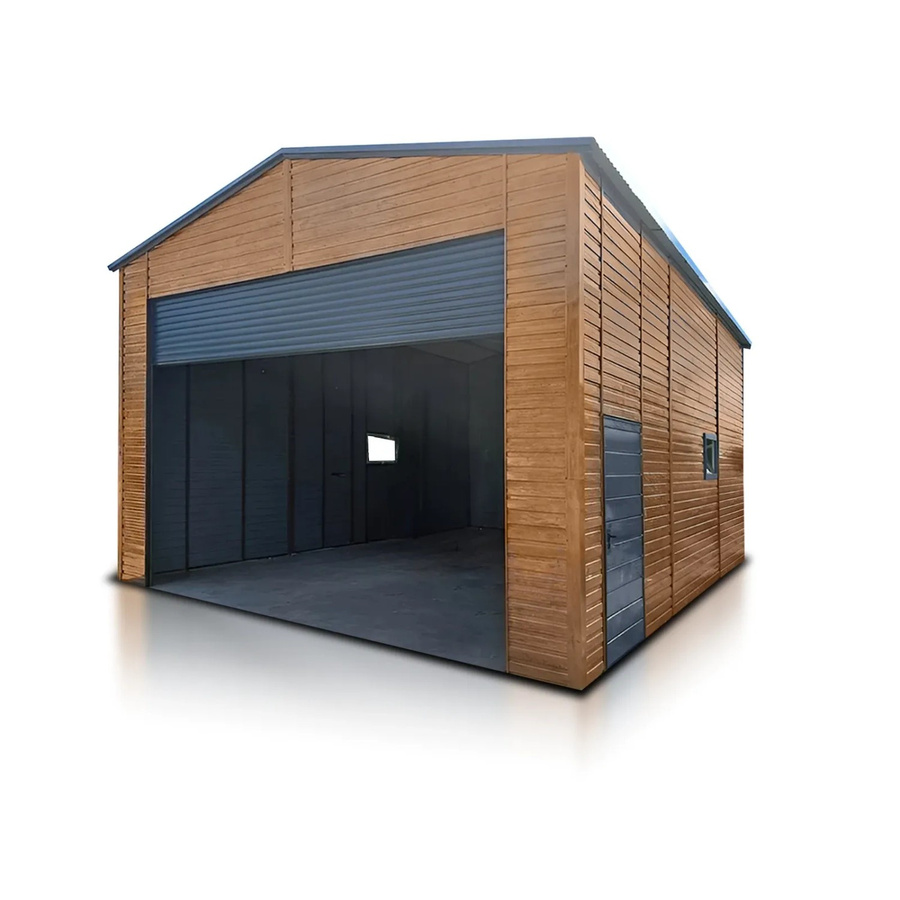 Liderstal Premium Halle aus Trapezprofilblech mit Rolltor und Seitengiebel, B/T: 600 x 800 cm, Farbe: Graphit/Braun - Bild 2
