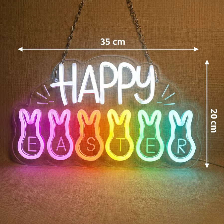 Dimmbares Neon-Schild Happy Easter in Multicolour als Wanddekoration für deine Osterparty, das per USB betrieben wird - Bild 4