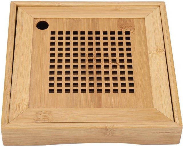 CosyHome Quadratisches Holztablett aus Bambus für Kongfu-Tee in Beige, B/T/H: 19,5 x 19,5 x 3,3 cm - Bild 1