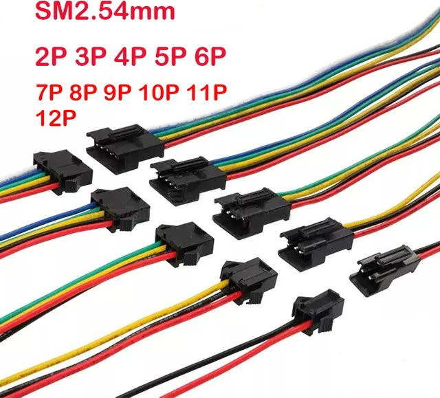 E-SIMPO SM2.54 22AWG Kabel mit 2 bis 12-poligen Steckverbindern Männlich und Weiblich in Schwarz für LED-Streifen und Adapter Kabelbaum - Bild 1