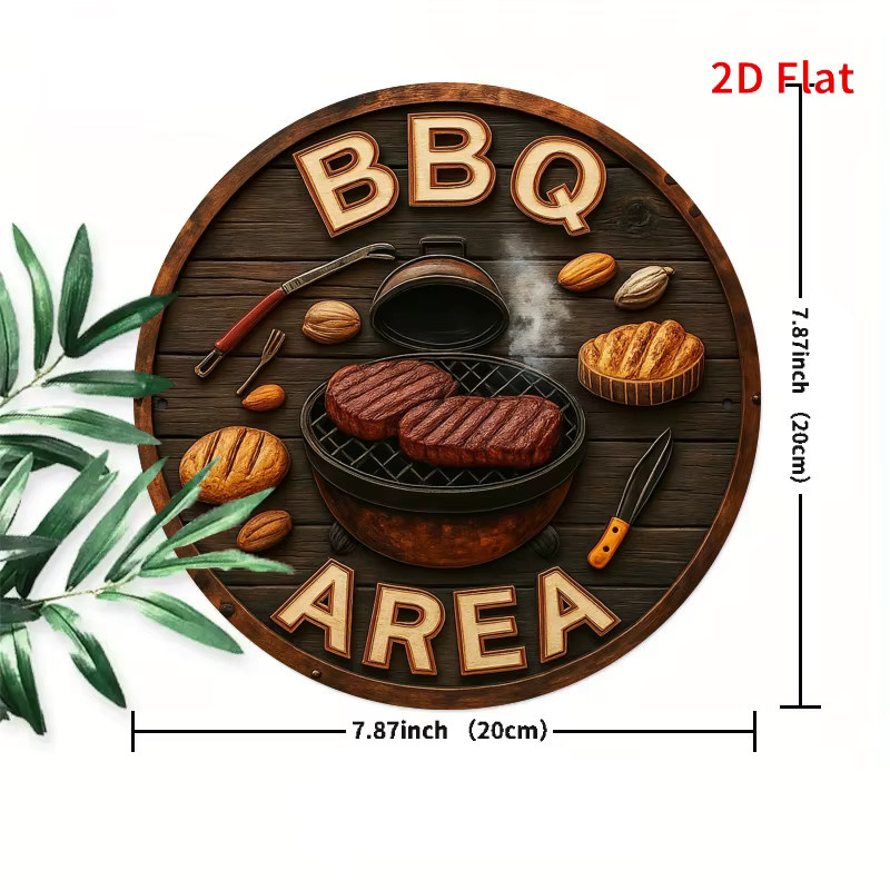 Potdemiel Vintage BBQ Area Schild aus Metall, Rundes Retro Grill Dekor mit Typografie, Durchmesser: 20,32 cm - Bild 2