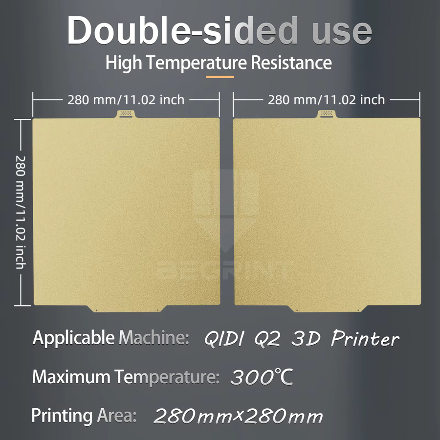 QIDI Q2 Combo Bauplatte mit doppelseitig glatter PEO PET PEI Beschichtung und Federstahlblech in Schwarz und Gold, B/T: 280 x 280 mm - Bild 2