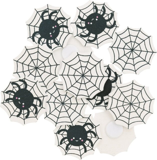 Rico Design Holzsticker Spinnennetz Halloween in Schwarz-Weiß und Mehrfarbig, 12 Stück - Bild 1