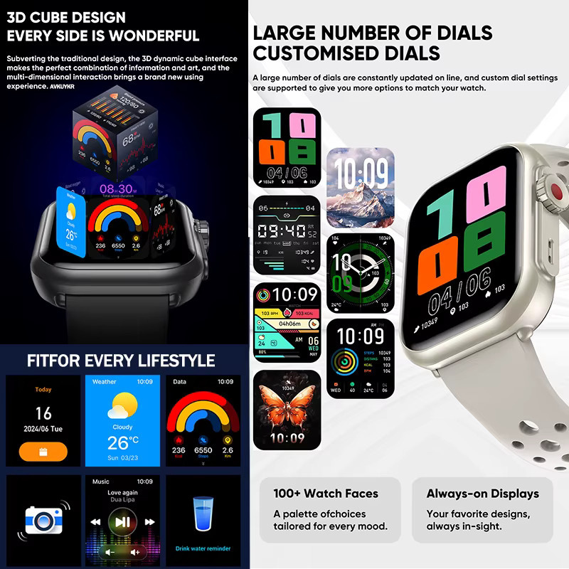 GUHUAVMI Smartwatch, Schwarz, Silikon, 1,85 Zoll, Unisex - Bild 3