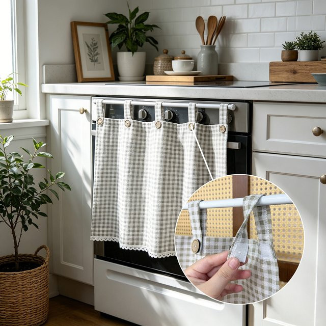 WPKIRA Gitter-Spitzenvorhang mit Ösen in Beige für Küche und Schrank - Bild 1