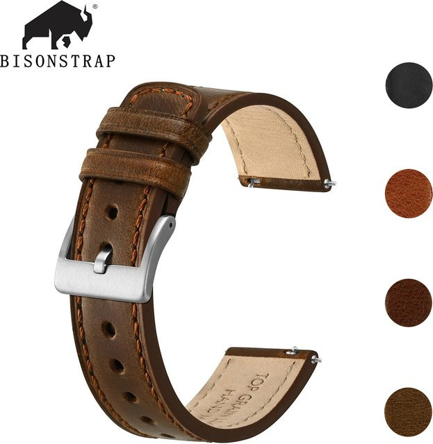 BISONSTRAP Uhrenarmband Leder, Herren, silberne Stahlschnalle - Bild 1