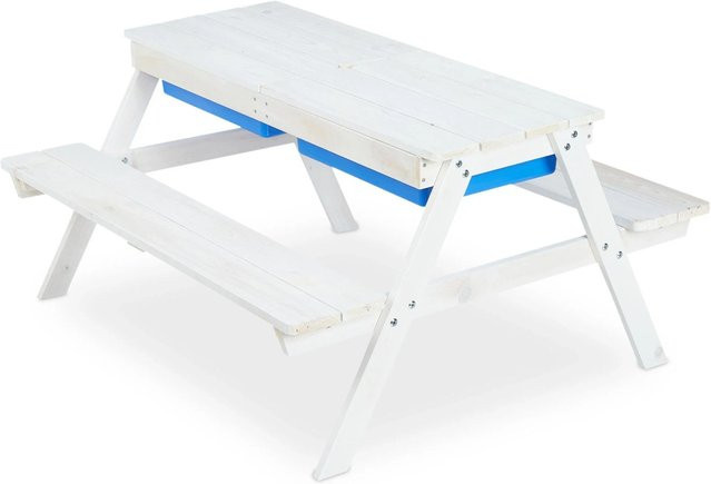 Relaxdays Kindersitzgruppe aus Tannenholz mit Sonnenschirm in Weiß, höhenverstellbar, B/T/H: 49 x 86 x 92,5 cm - Bild 1