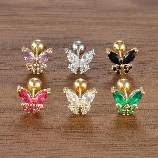 Yuedane Ohrstecker Edelstahl, Zirkonia, Gold, Schmetterling - Bild 1