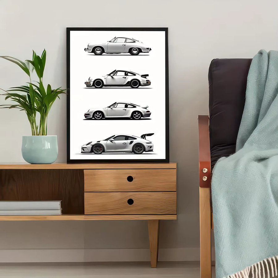 WJWANG Moderne Leinwand Wandkunst mit Auto-Grafik in Schwarz-Weiß zur Dekoration deines Wohnzimmers - Bild 2