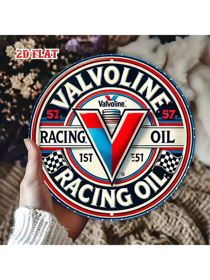 Valvoline Vintage Racing Oil Metallblechschild rund mit karierten Flaggen und Retro-Logo, Durchmesser: 20 cm, Mehrfarbig - Bild 7