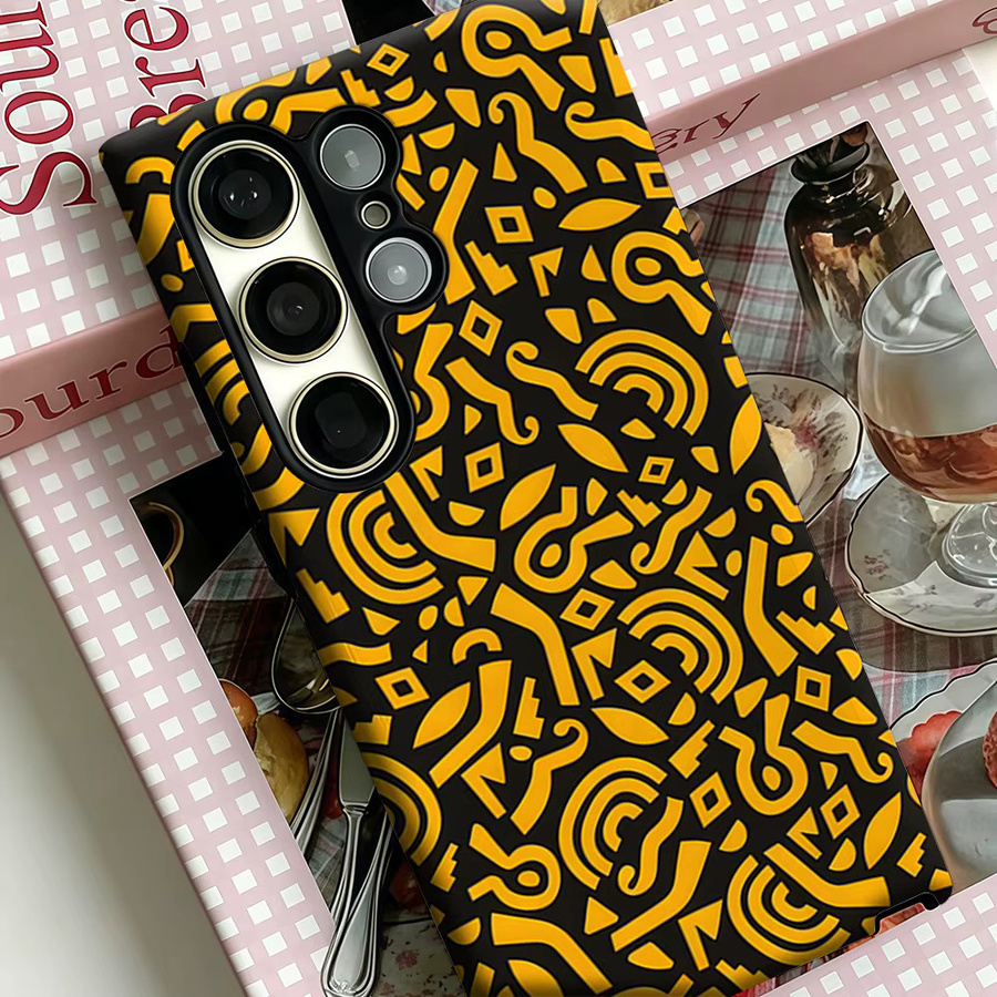 Stoßfeste Doppelschicht Handyhülle mit Schwarz-Gelbem Tribal-Design für Samsung Galaxy S26 S25 Ultra S24 S23 Ultra Plus - Bild 4
