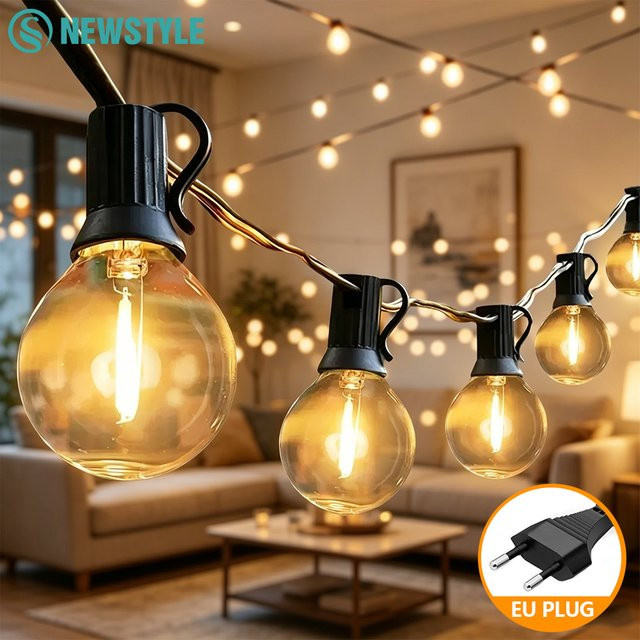 G40 LED Lichterkette mit bruchsicheren Globus-Glühbirnen für den Innenbereich, 220V EU-Stecker, transparent - Bild 1