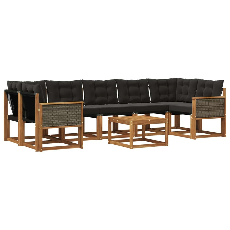 vidaXL Outdoor-Sofagarnitur L-Form aus Akazienholz mit 8 Kissen in Schwarz und Natur - Bild 2