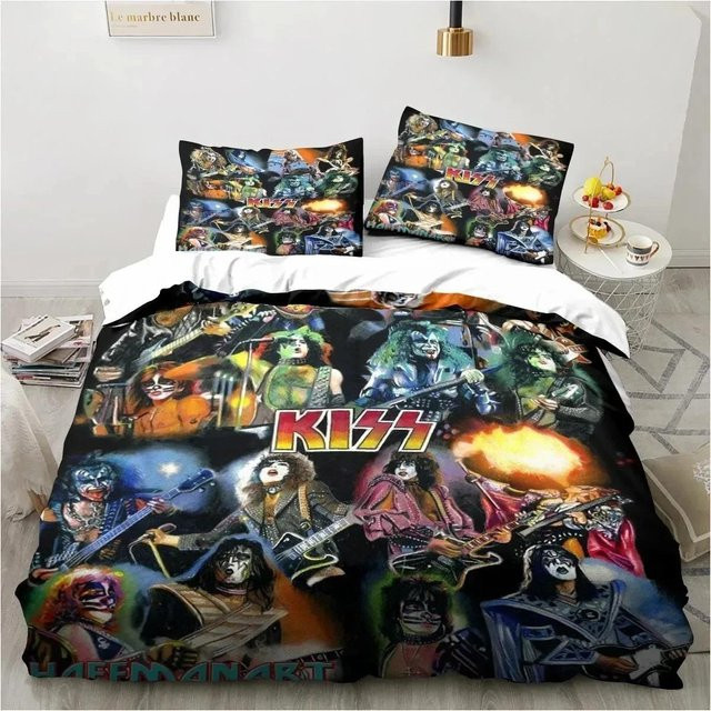 KISS Rockband Bettwäsche-Set mit 3D-Druck, bestehend aus Bettbezug und Kissenbezug, Multicolor, B/H: 240 x 210 cm - Bild 1