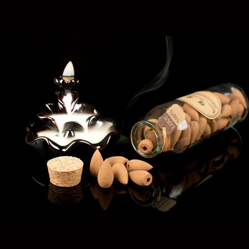 MINIDEAL 58-teiliges Set Sandelholz Räucherkegel in Glasflaschen, natürliche Rauch-Rückfluss Hohlkegel für orientalische Atmosphäre - Bild 2