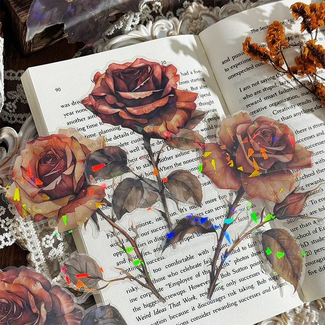 8 Blatt Laser-Aufkleber mit Haustier- und Rosenblumen-Motiven in Multicolour für DIY Scrapbooking und Tagebuch-Dekoration - Bild 1