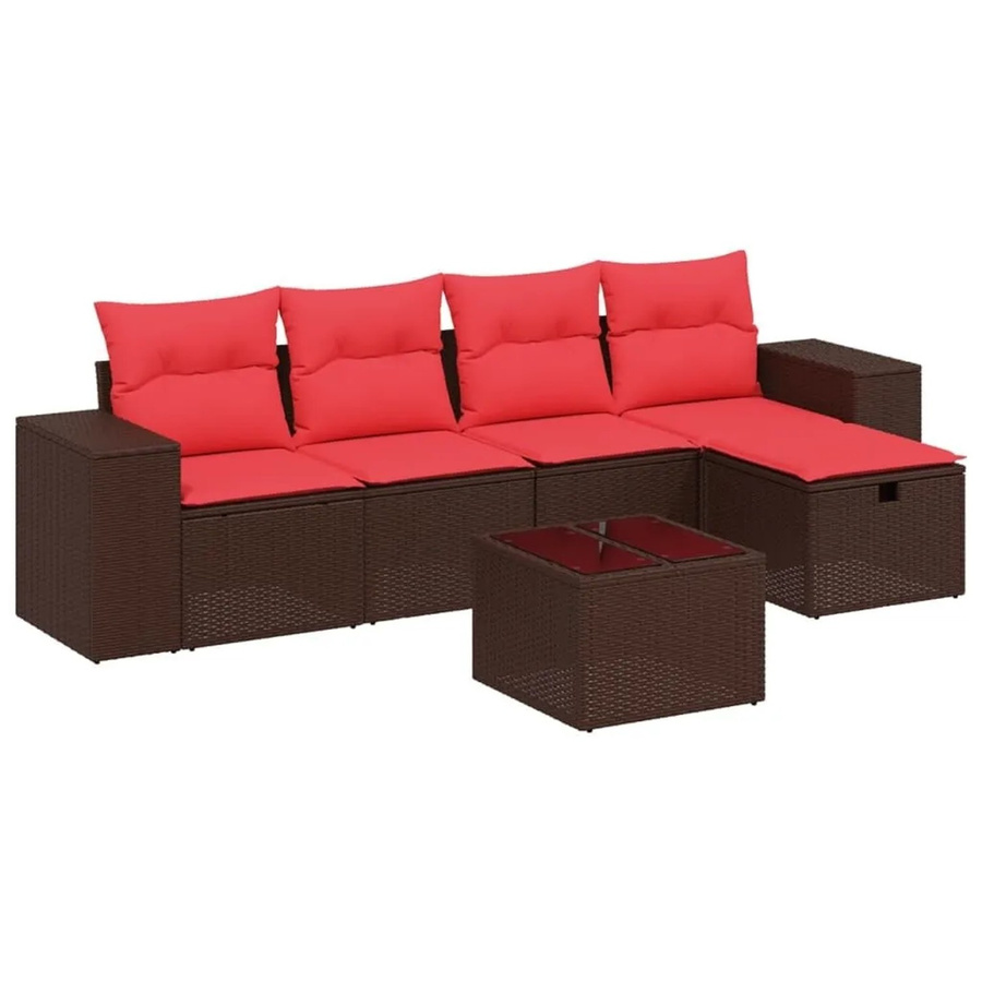 vidaXL 6-teiliges Gartensofa-Set mit Kissen aus Polyrattan in Braun für Garten und Terrasse - Bild 2