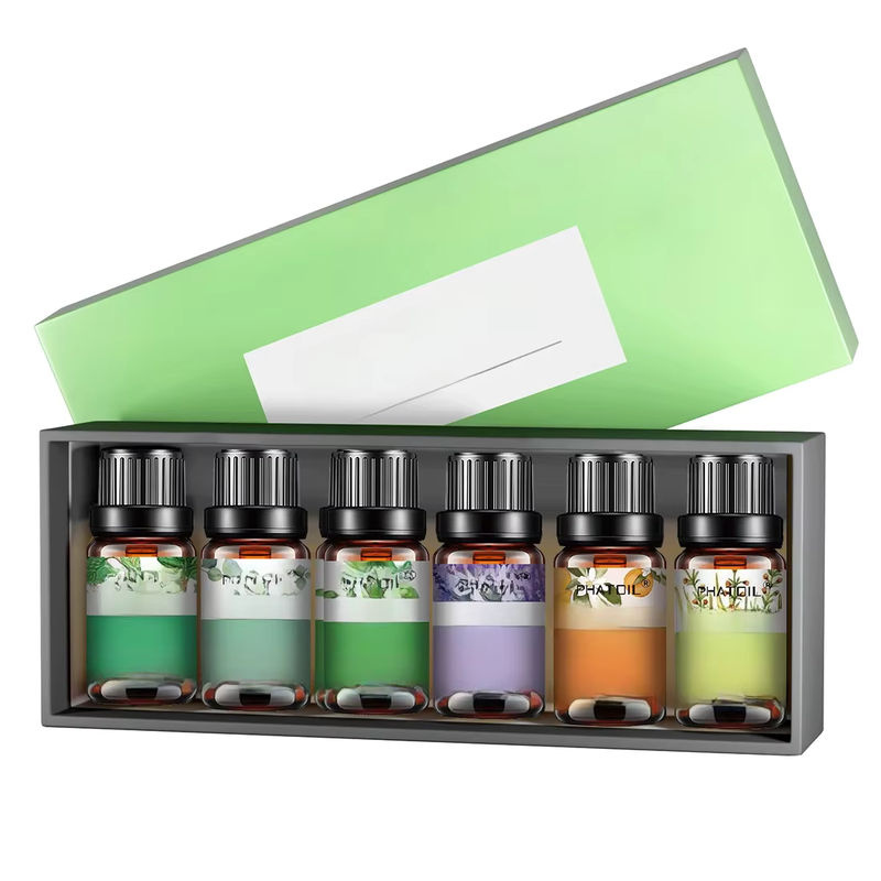 PHATOIL 6-teiliges Set ätherische Öle für Diffusor-Kerzen, 10 ml pro Flasche, Lavendel, Eukalyptus, Pfefferminze, Teebaum, süße Orange und Zitronengras, Glas, mehrfarbig - Bild 4