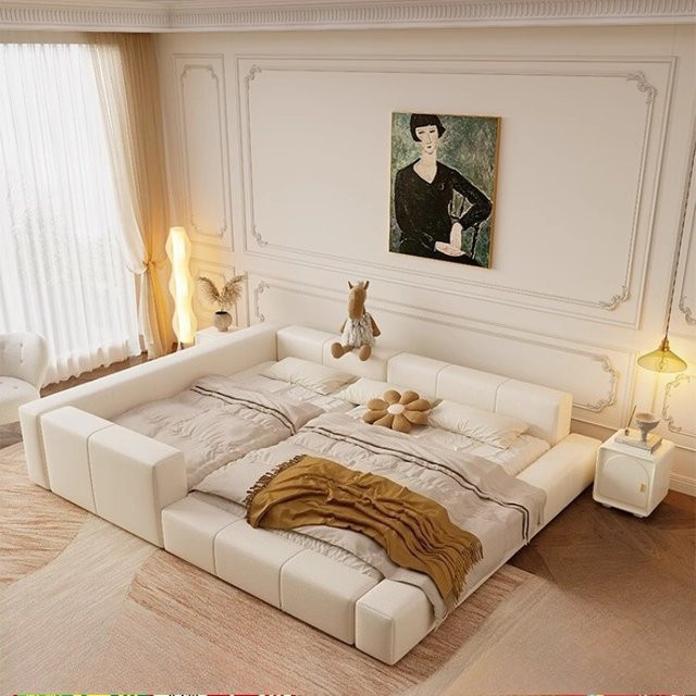 UOSU Minimalistisches Polsterbett mit Kopfteil und Schubladen in Weiß, B/T/H: 150 x 200 cm - Bild 1